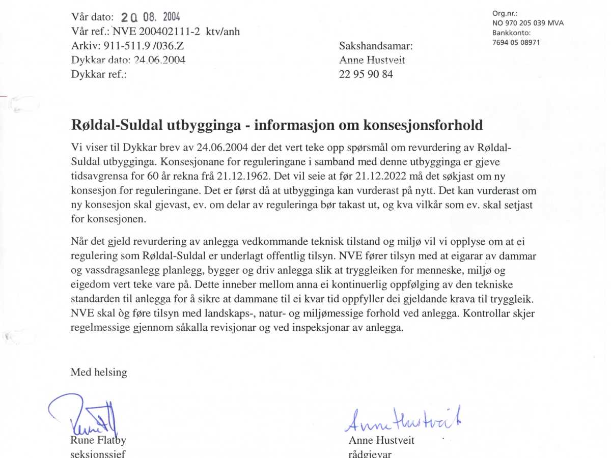Røldal-Suldal utbygginga – informasjon om konsesjonsforhold